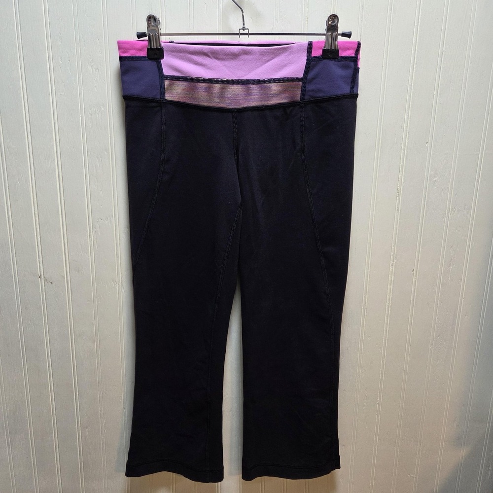 Lululemon Capri Pants Womens 6 Black Pink Colorblock Waist Slit Hem Yoga Stretch